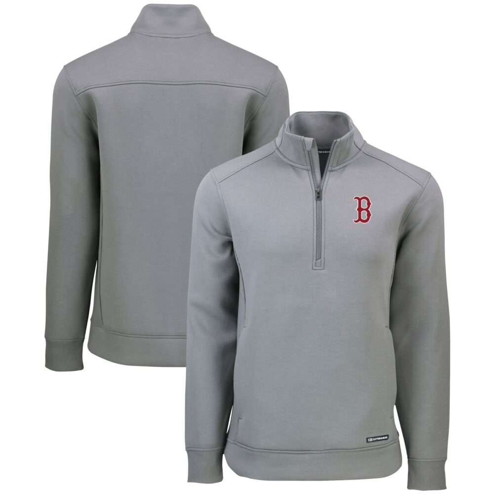 Men's Boston Red Sox  Cutter & Buck Gray Roam Eco Recycled Quarter-Zip Pullover