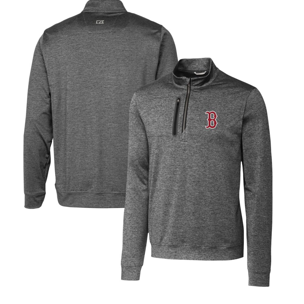 Men's Boston Red Sox  Cutter & Buck Gray Stealth Heathered Quarter-Zip Pullover Top