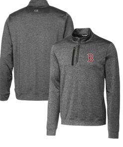 Men's Boston Red Sox  Cutter & Buck Gray Stealth Heathered Quarter-Zip Pullover Top