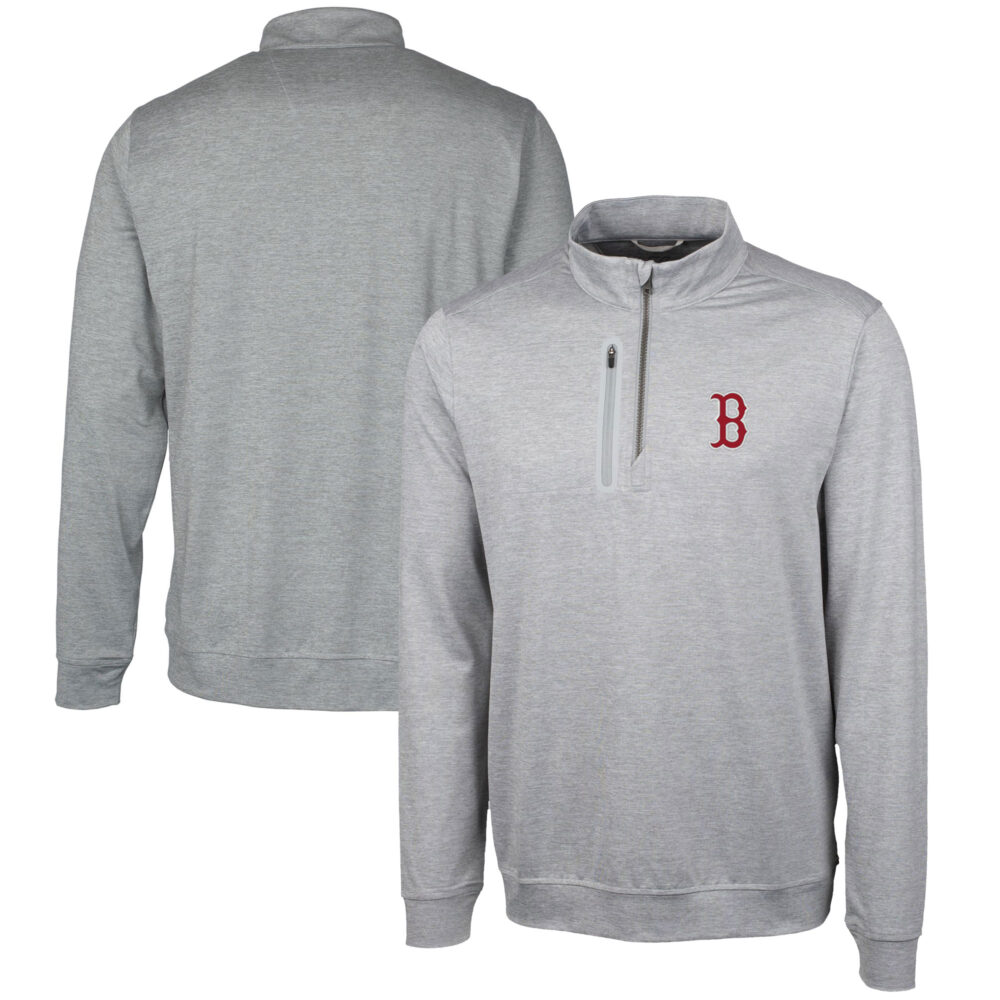 Men's Boston Red Sox  Cutter & Buck Gray Stealth Heathered Quarter-Zip Pullover Top