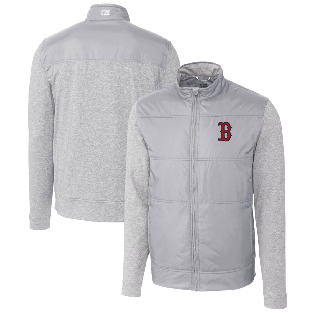 Men's Boston Red Sox  Cutter & Buck Gray Stealth Hybrid Quilted Full-Zip Windbreaker Jacket
