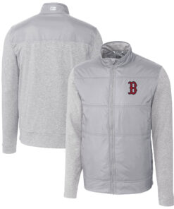 Men's Boston Red Sox  Cutter & Buck Gray Stealth Hybrid Quilted Full-Zip Windbreaker Jacket