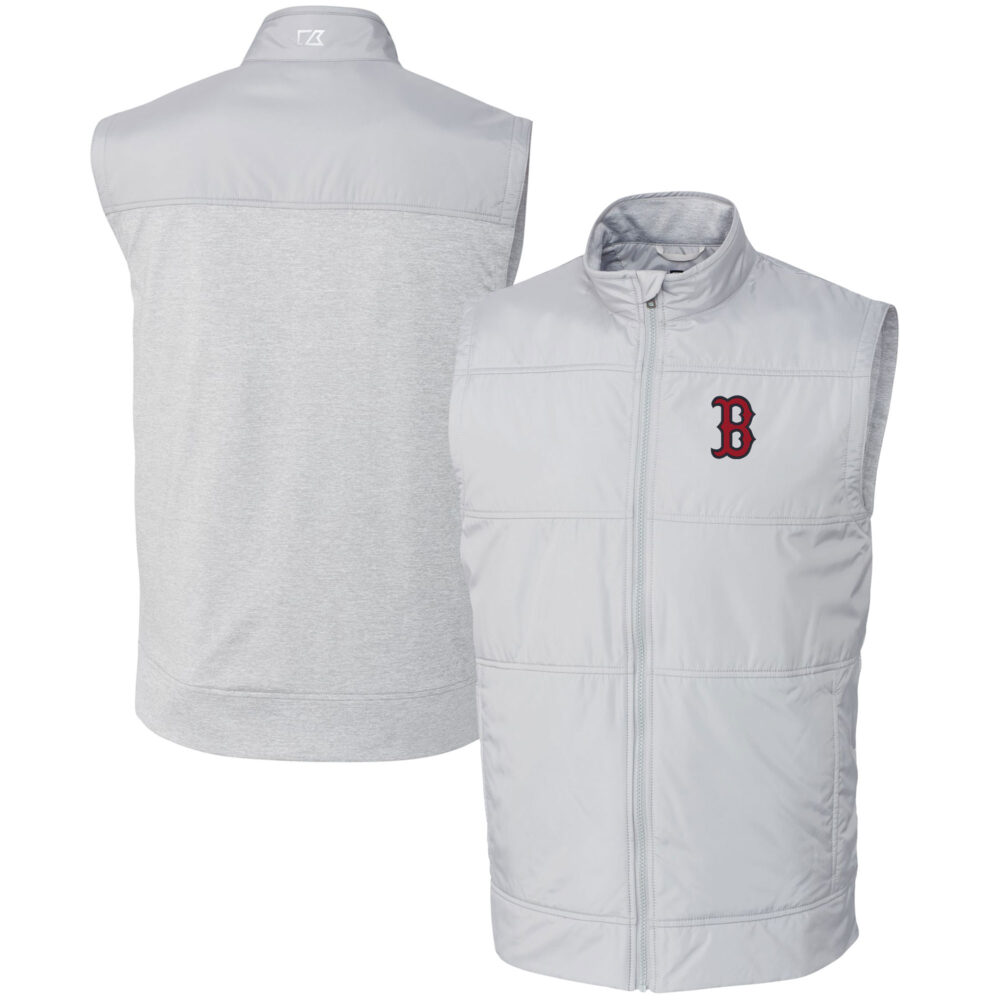 Men's Boston Red Sox  Cutter & Buck Gray Stealth Hybrid Quilted Windbreaker Full-Zip Vest