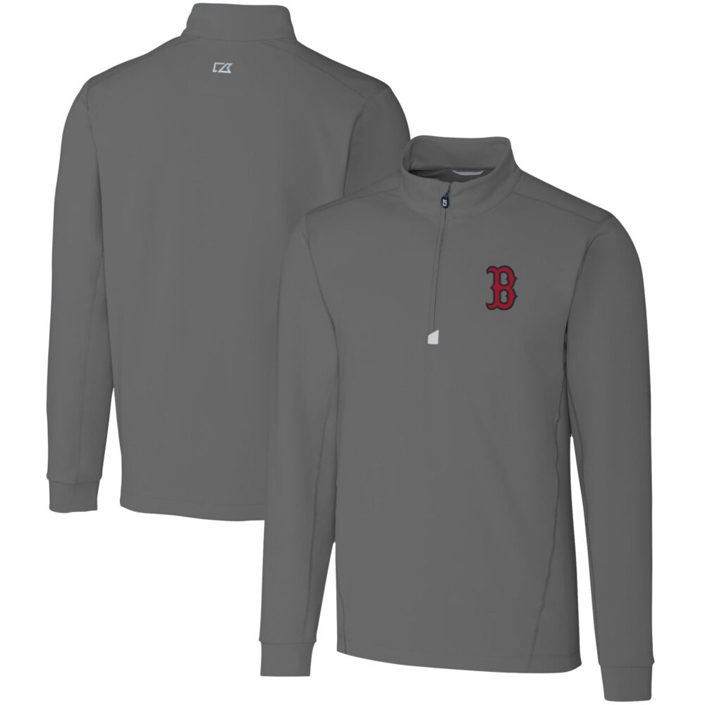 Men's Boston Red Sox  Cutter & Buck Gray Traverse Stretch Quarter-Zip Pullover Top