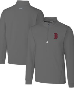Men's Boston Red Sox  Cutter & Buck Gray Traverse Stretch Quarter-Zip Pullover Top