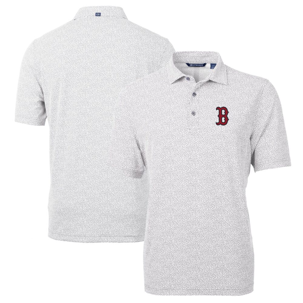 Men's Boston Red Sox Cutter & Buck Gray Virtue Eco Pique Botanical Print Recycled Polo