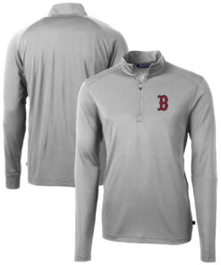 Men's Boston Red Sox  Cutter & Buck Gray Virtue Eco Pique Recycled Quarter-Zip Pullover Top