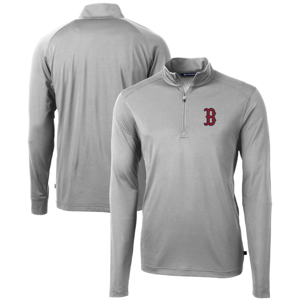 Men's Boston Red Sox  Cutter & Buck Gray Virtue Eco Pique Recycled Quarter-Zip Pullover Top