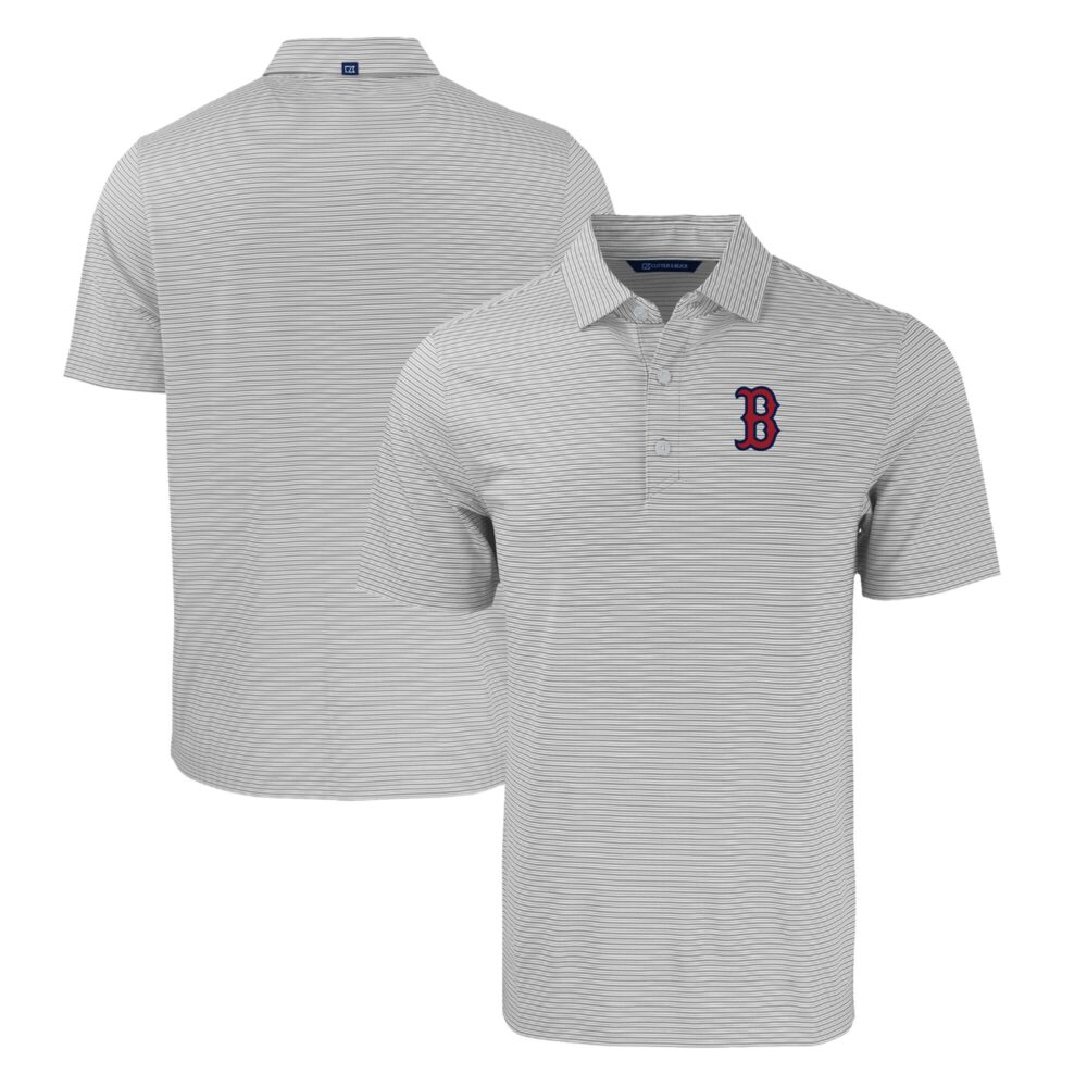 Men's Boston Red Sox  Cutter & Buck Gray/White Forge Eco Double Stripe Stretch Recycled Polo