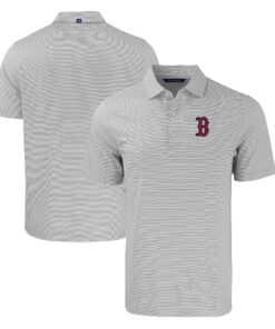 Men's Boston Red Sox  Cutter & Buck Gray/White Forge Eco Double Stripe Stretch Recycled Polo