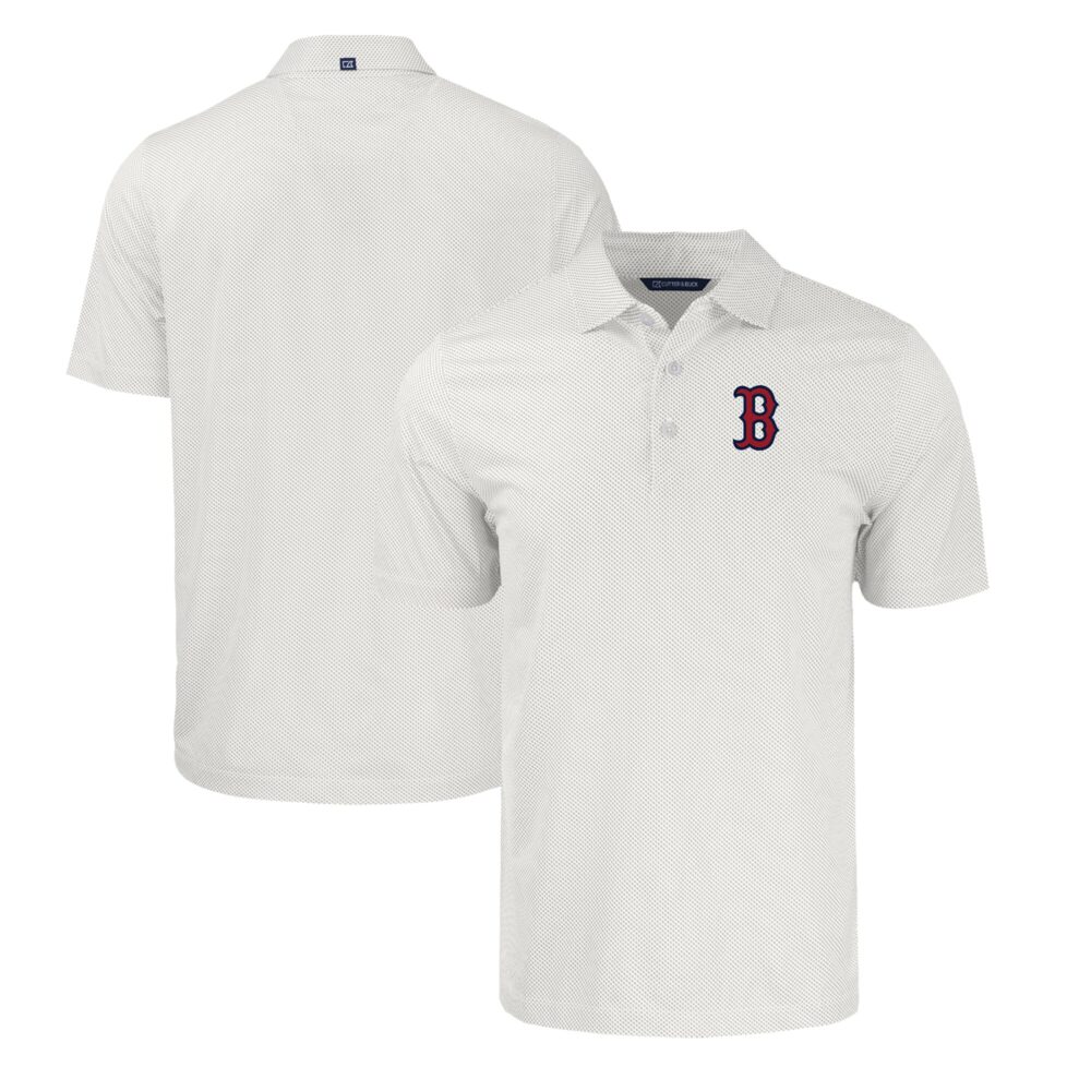 Men's Boston Red Sox  Cutter & Buck Gray/White Pike Eco Symmetry Print Stretch Recycled Polo