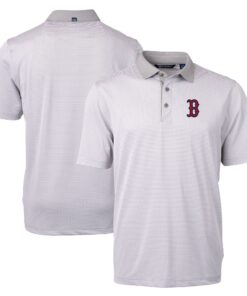 Men's Boston Red Sox Cutter & Buck Gray/White Virtue Eco Pique Micro Stripe Recycled Big & Tall Polo
