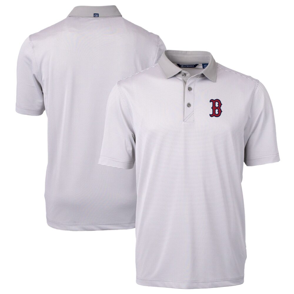 Men's Boston Red Sox Cutter & Buck Gray/White Virtue Eco Pique Micro Stripe Recycled Polo