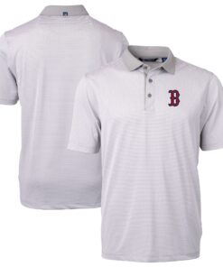 Men's Boston Red Sox Cutter & Buck Gray/White Virtue Eco Pique Micro Stripe Recycled Polo