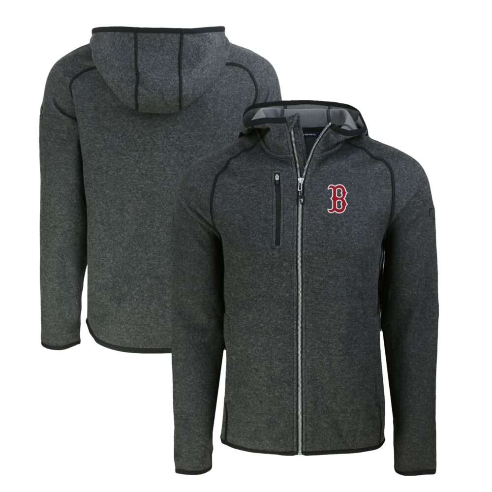 Men's Boston Red Sox  Cutter & Buck Heather Charcoal Mainsail Full-Zip Hooded Jacket