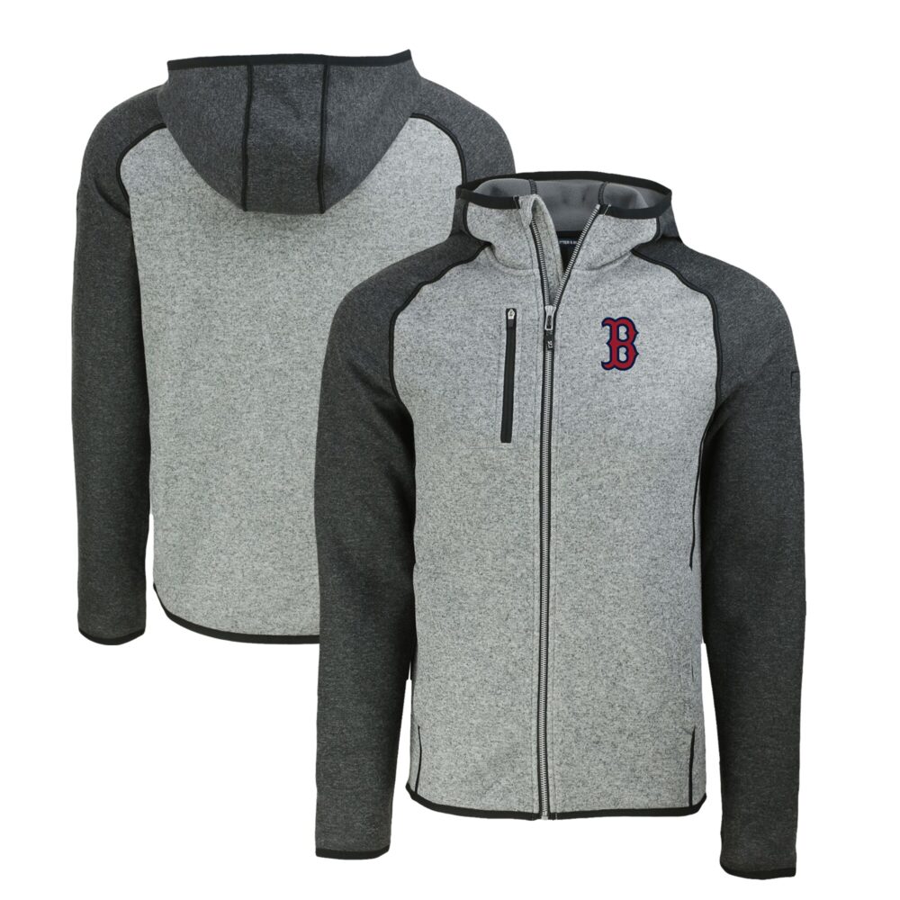 Men's Boston Red Sox  Cutter & Buck Heather Charcoal/Heather Gray Mainsail Full-Zip Hooded Jacket