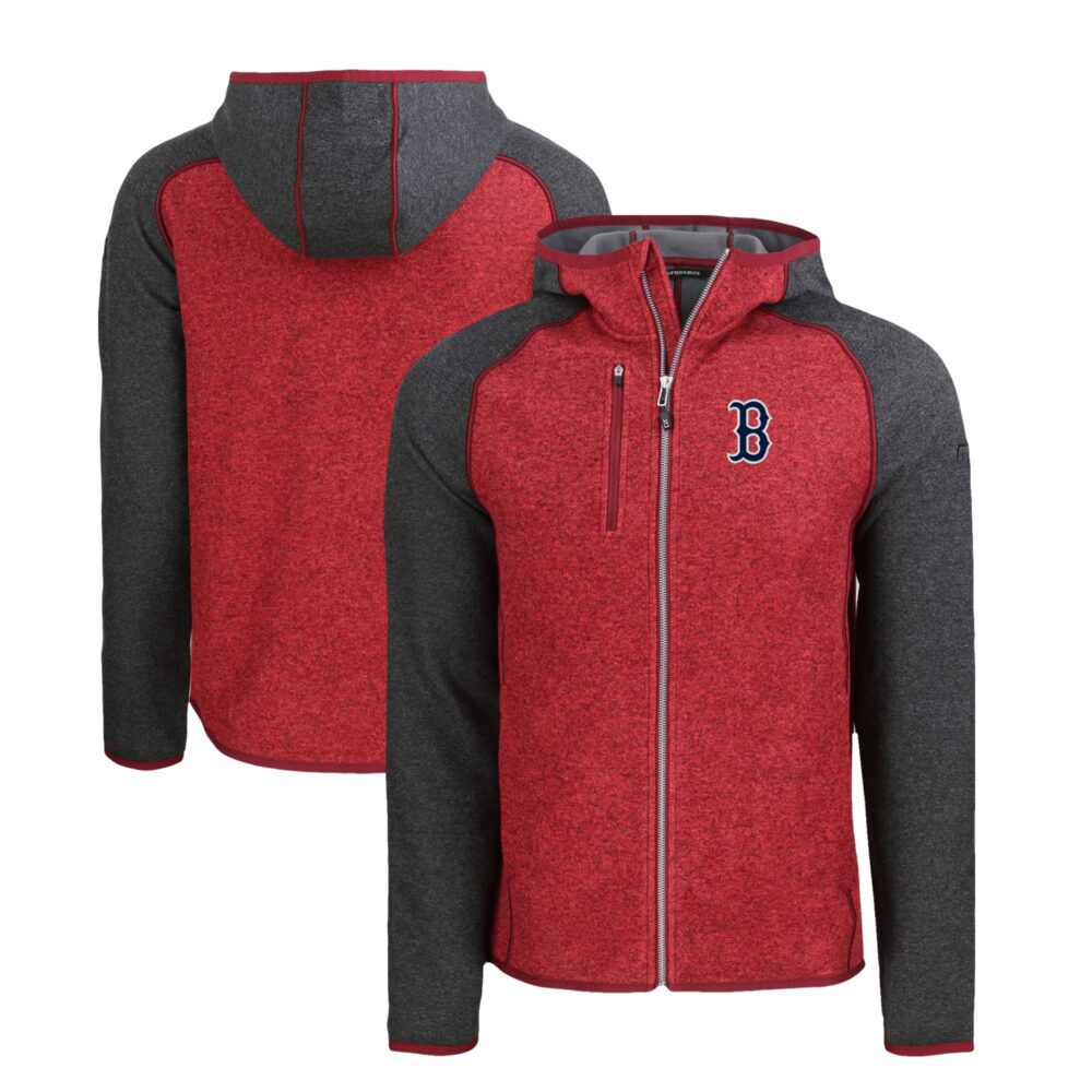 Men's Boston Red Sox  Cutter & Buck Heather Charcoal/Red Mainsail Full-Zip Hooded Jacket