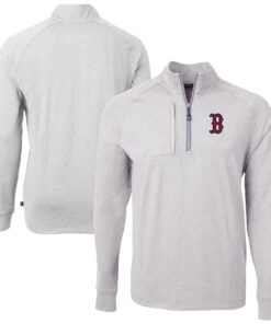 Men's Boston Red Sox Cutter & Buck Heather Gray Adapt Eco Knit Stretch Recycled Quarter-Zip Pullover Top