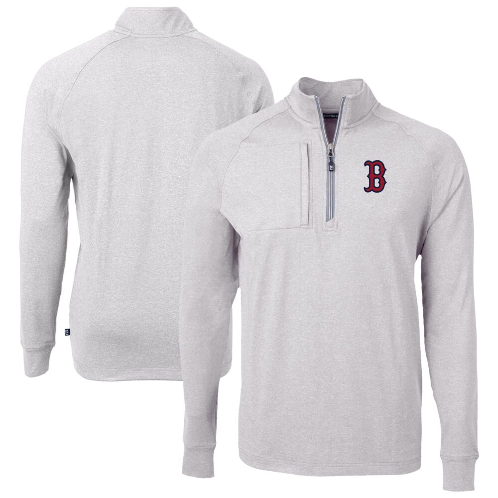Men's Boston Red Sox Cutter & Buck Heather Gray Big & Tall Adapt Eco Knit Stretch Recycled Quarter-Zip Pullover Top
