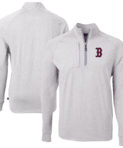 Men's Boston Red Sox Cutter & Buck Heather Gray Big & Tall Adapt Eco Knit Stretch Recycled Quarter-Zip Pullover Top