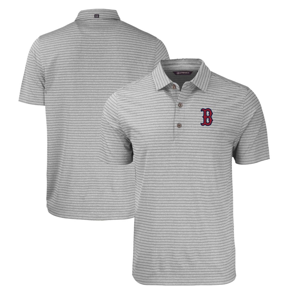 Men's Boston Red Sox  Cutter & Buck Heather Gray Forge Eco Heathered Stripe Stretch Recycled Polo