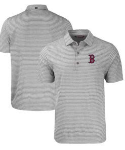Men's Boston Red Sox  Cutter & Buck Heather Gray Forge Eco Heathered Stripe Stretch Recycled Polo