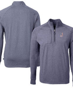 Men's Boston Red Sox  Cutter & Buck Heather Navy Americana Logo Adapt Eco Knit Stretch Recycled Quarter-Zip Pullover Top