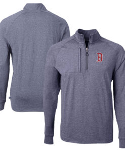 Men's Boston Red Sox Cutter & Buck Heather Navy Big & Tall Adapt Eco Knit Stretch Recycled Quarter-Zip Pullover Top