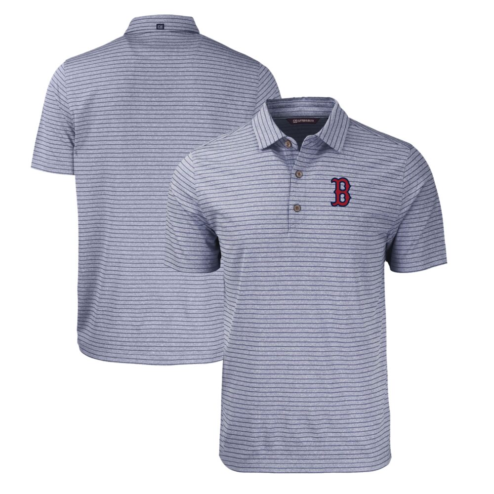 Men's Boston Red Sox  Cutter & Buck Heather Navy Big & Tall Forge Eco Heathered Stripe Stretch Recycled Polo