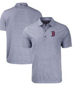 Men's Boston Red Sox  Cutter & Buck Heather Navy Big & Tall Forge Eco Heathered Stripe Stretch Recycled Polo