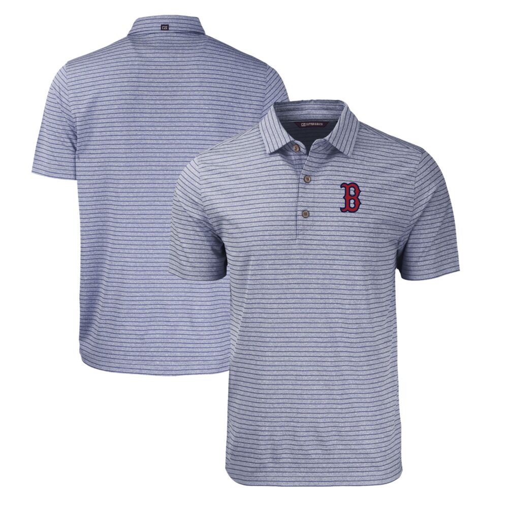 Men's Boston Red Sox  Cutter & Buck Heather Navy Forge Eco Heathered Stripe Stretch Recycled Polo