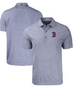 Men's Boston Red Sox  Cutter & Buck Heather Navy Forge Eco Heathered Stripe Stretch Recycled Polo