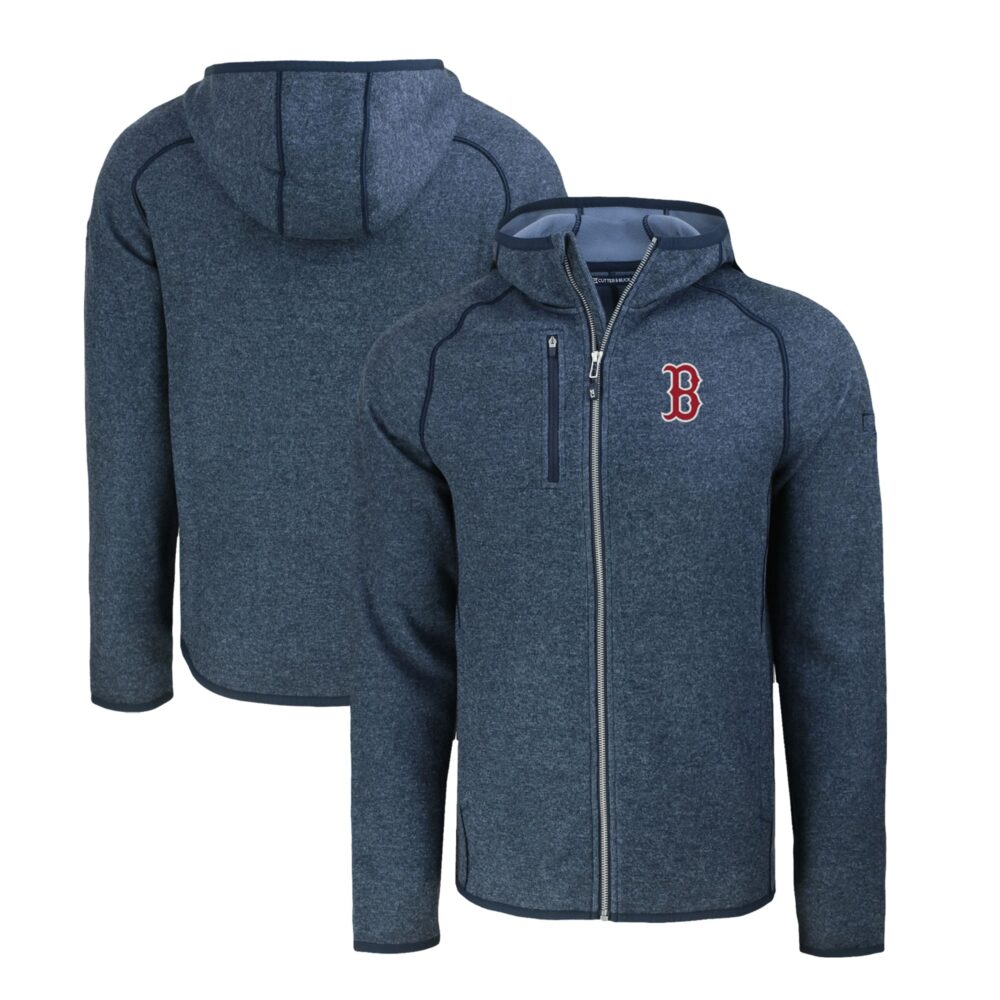 Men's Boston Red Sox  Cutter & Buck Heather Navy Mainsail Full-Zip Hooded Jacket