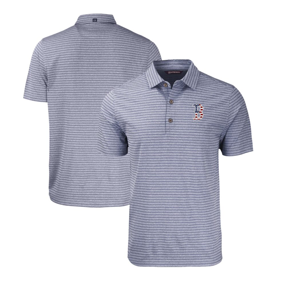 Men's Boston Red Sox  Cutter & Buck Heather Navy Stars & Stripes Big & Tall Forge Eco Heather Stripe Stretch Recycled Polo