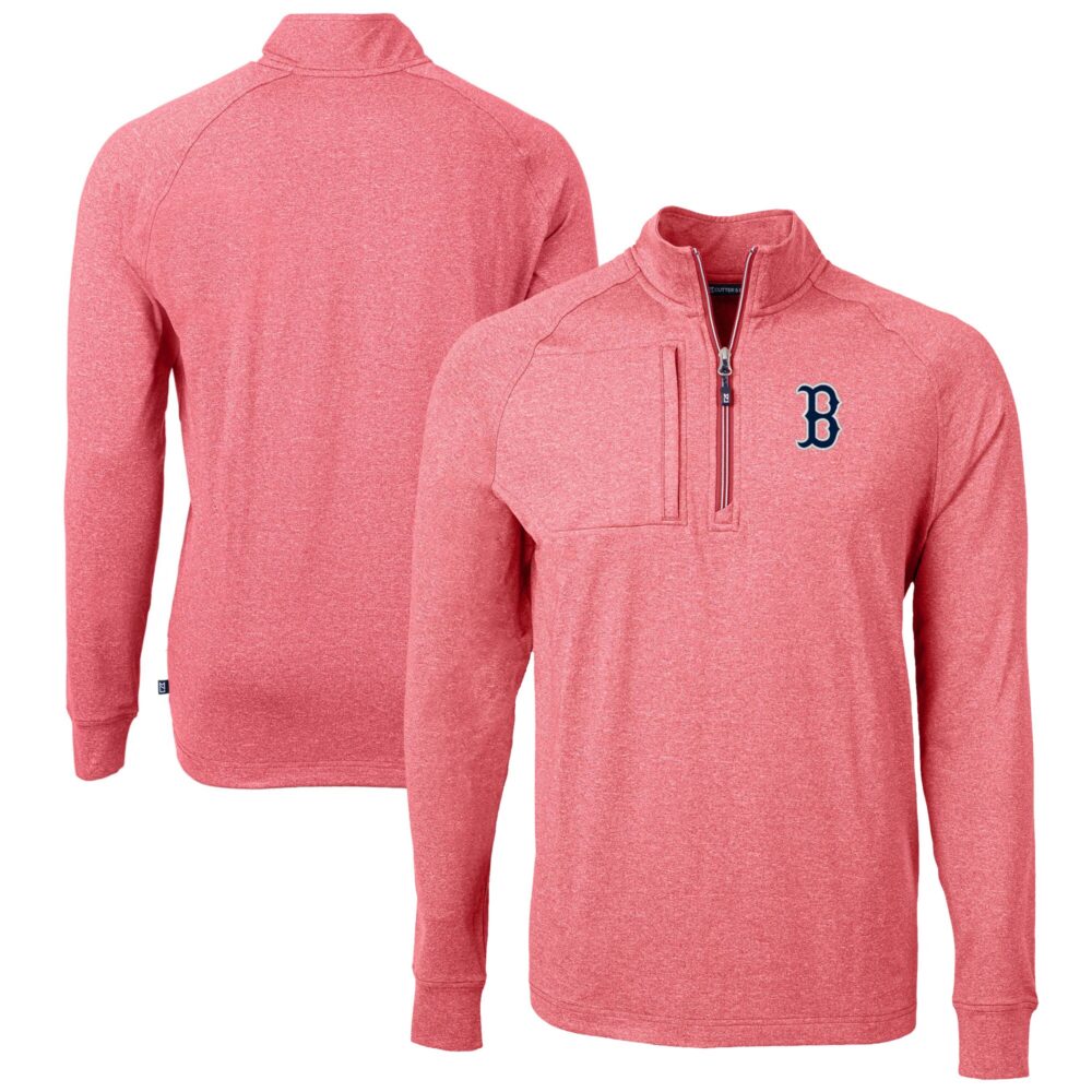 Men's Boston Red Sox Cutter & Buck Heather Red Adapt Eco Knit Stretch Recycled Quarter-Zip Pullover Top