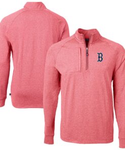 Men's Boston Red Sox Cutter & Buck Heather Red Adapt Eco Knit Stretch Recycled Quarter-Zip Pullover Top