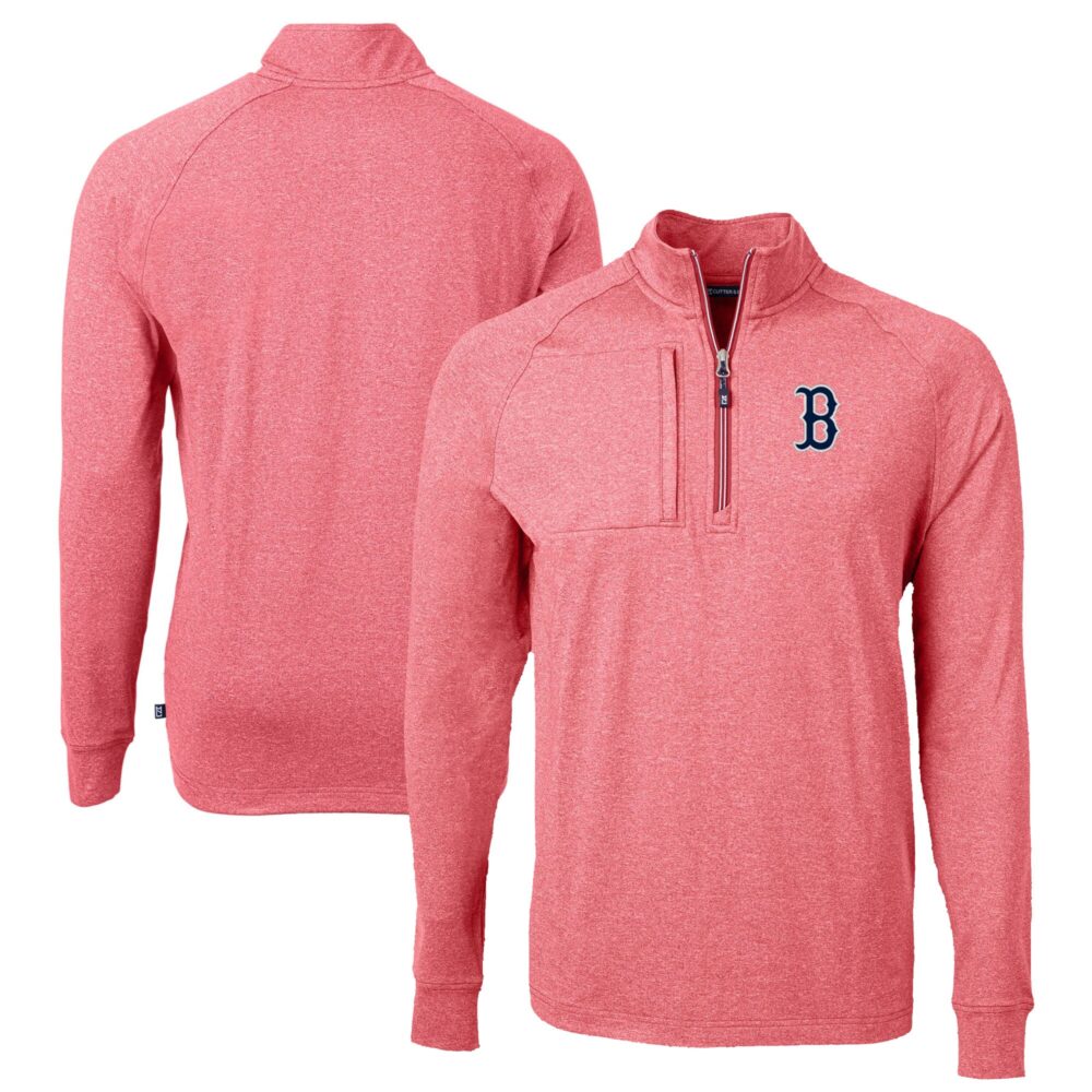 Men's Boston Red Sox Cutter & Buck Heather Red Big & Tall Adapt Eco Knit Stretch Recycled Quarter-Zip Pullover Top
