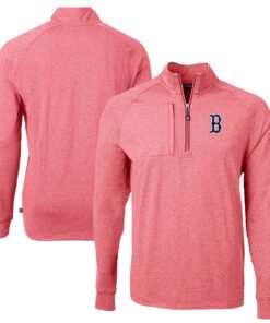 Men's Boston Red Sox Cutter & Buck Heather Red Big & Tall Adapt Eco Knit Stretch Recycled Quarter-Zip Pullover Top