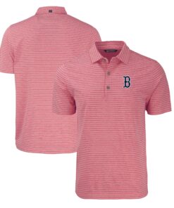 Men's Boston Red Sox  Cutter & Buck Heather Red Forge Eco Heathered Stripe Stretch Recycled Polo