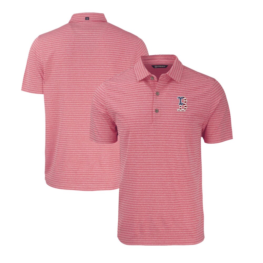 Men's Boston Red Sox  Cutter & Buck Heather Red Stars & Stripes Big & Tall Forge Eco Heather Stripe Stretch Recycled Polo