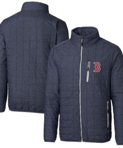 Men's Boston Red Sox Cutter & Buck Heathered Navy Big & Tall Rainier Full-Zip Puffer Jacket