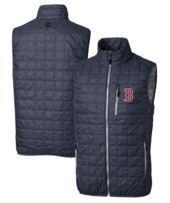 Men's Boston Red Sox Cutter & Buck Heathered Navy Big & Tall Rainier Full-Zip Puffer Vest