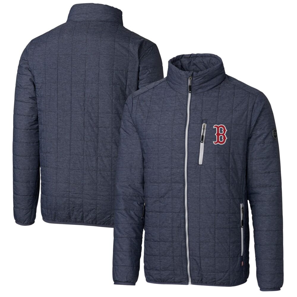 Men's Boston Red Sox Cutter & Buck Heathered Navy Rainier Eco Insulated Full-Zip Puffer Jacket