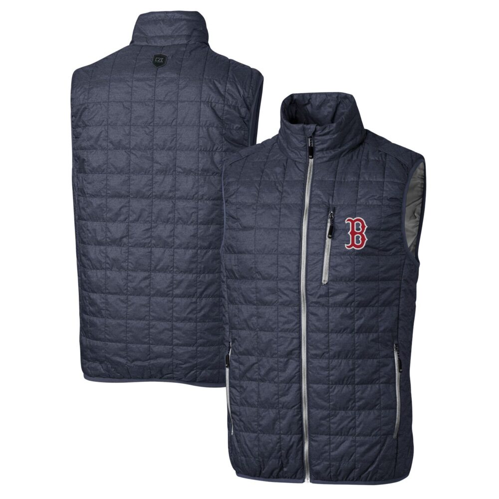 Men's Boston Red Sox Cutter & Buck Heathered Navy Rainier Full-Zip Puffer Vest