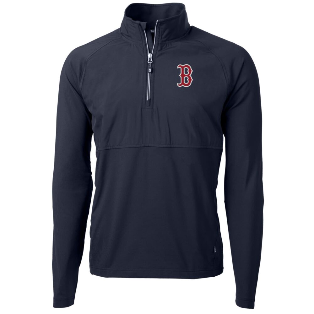 Men's Boston Red Sox Cutter & Buck Navy Adapt Eco Knit Hybrid Recycled Quarter-Zip Pullover Jacket