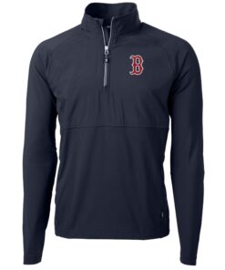 Men's Boston Red Sox Cutter & Buck Navy Adapt Eco Knit Hybrid Recycled Quarter-Zip Pullover Jacket
