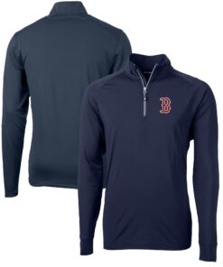 Men's Boston Red Sox  Cutter & Buck Navy Adapt Eco Knit Stretch Recycled Quarter-Zip Pullover Top