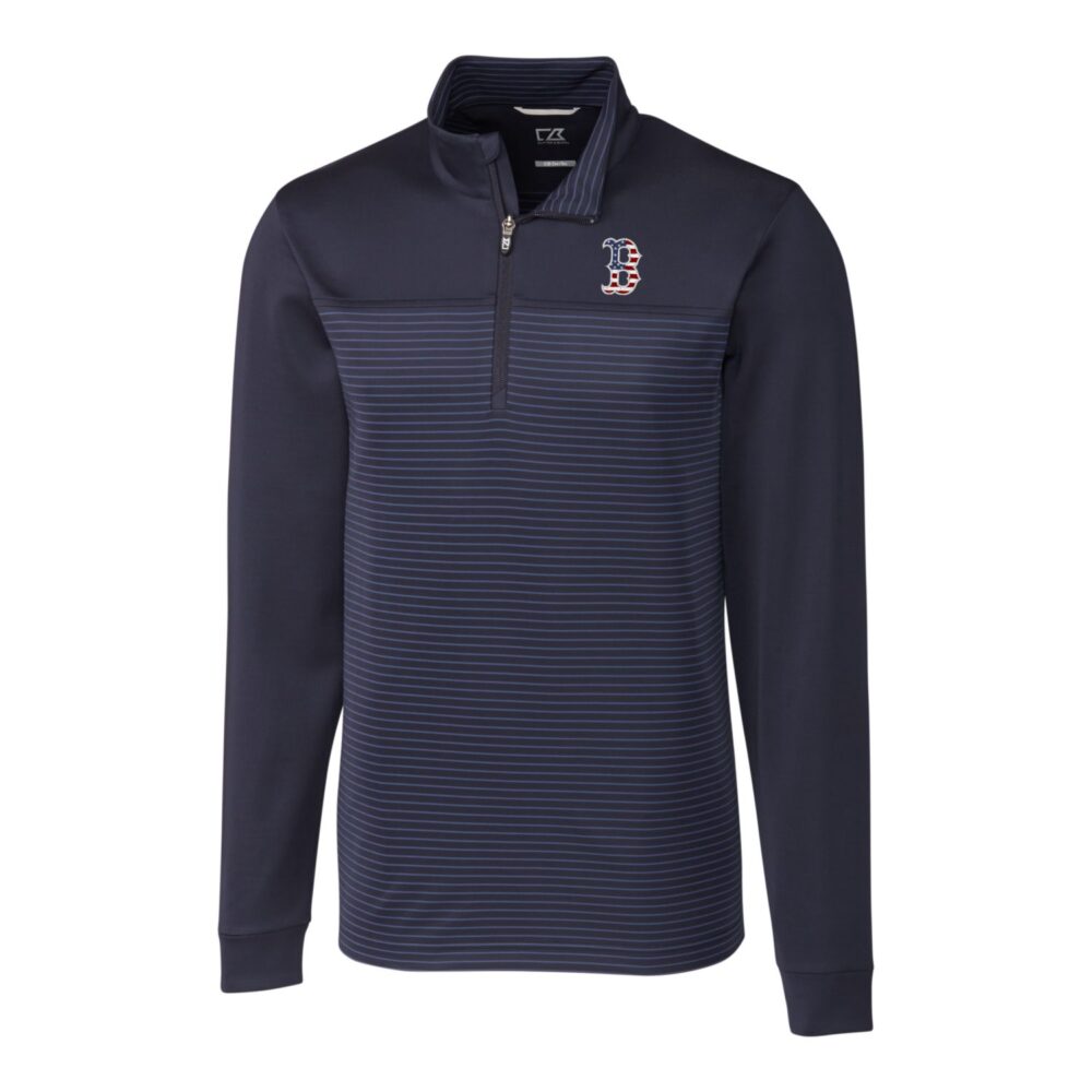 Men's Boston Red Sox Cutter & Buck Navy Americana Big & Tall Traverse Stripe Half-Zip Pullover Jacket