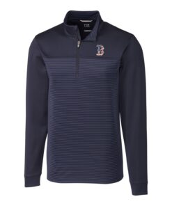 Men's Boston Red Sox Cutter & Buck Navy Americana Big & Tall Traverse Stripe Half-Zip Pullover Jacket