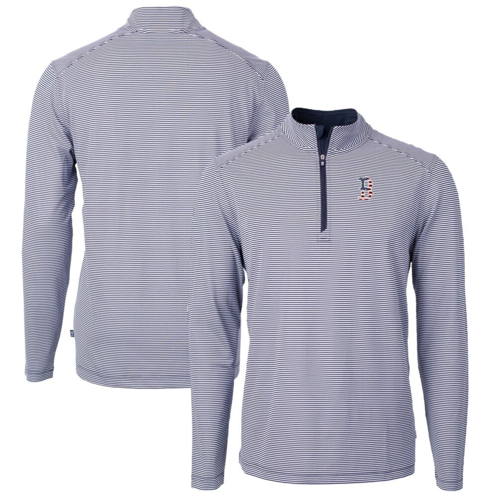 Men's Boston Red Sox  Cutter & Buck Navy Americana Logo Big & Tall Virtue Eco Pique Recycled Quarter-Zip Pullover Top